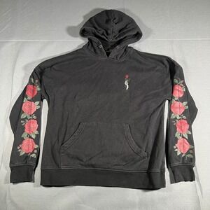Empyre Hoodie Mens Small Black Rose Skeleton Graphic Pullover‎ Sweatshirt FLAW